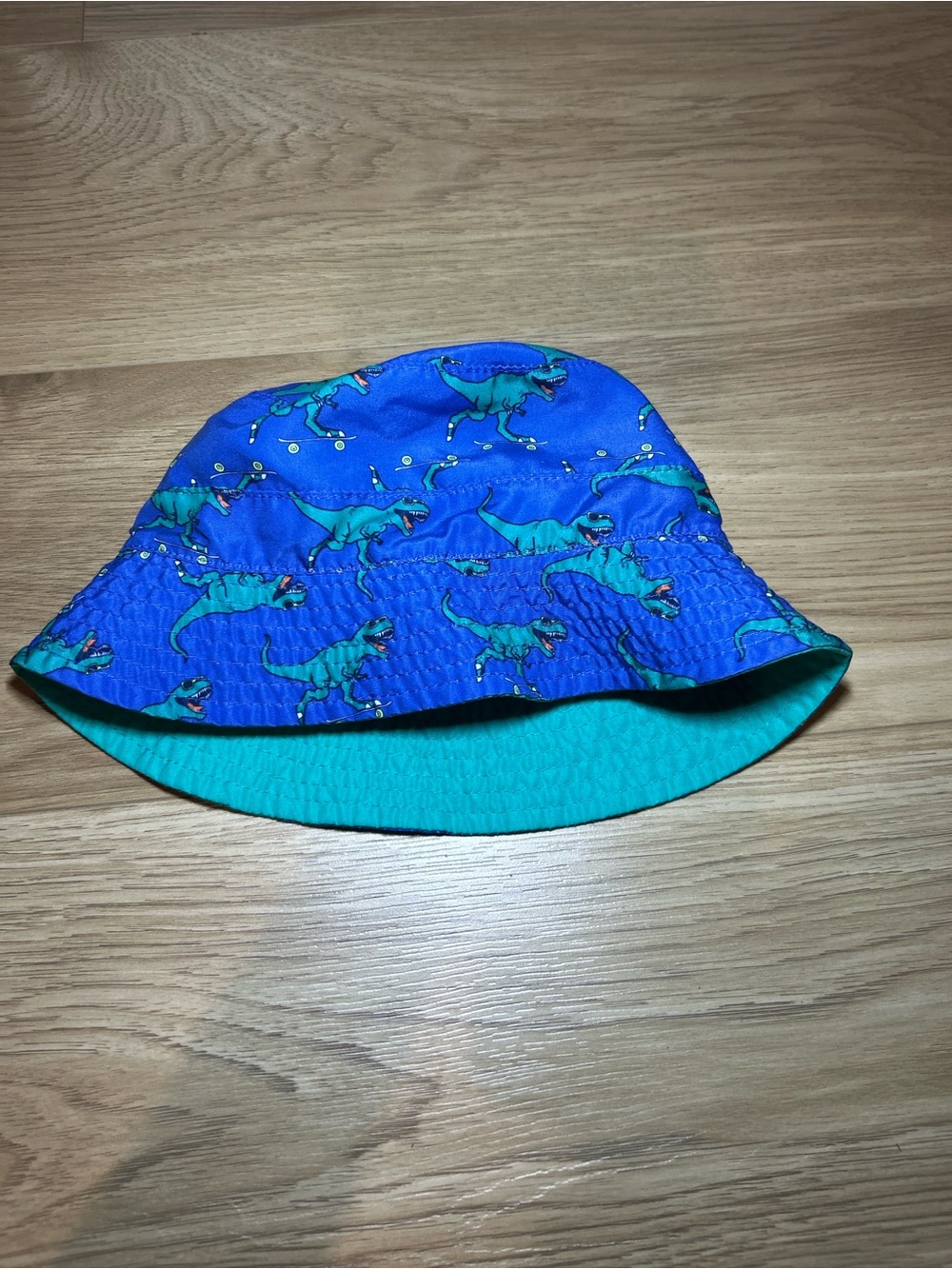 Source Unknown Blue Dino Reversible Bucket Hat with Teal Lining